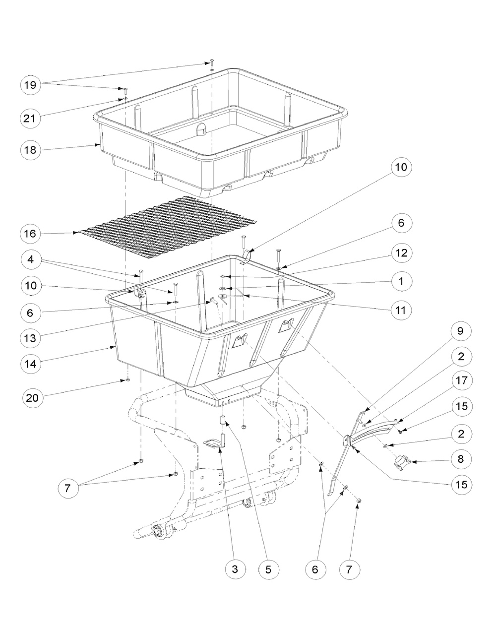 Hopper Assembly Diagram and Parts List for 56A443TH (750-XP)(2009 & 2010) Cub Cadet Lawn Mower